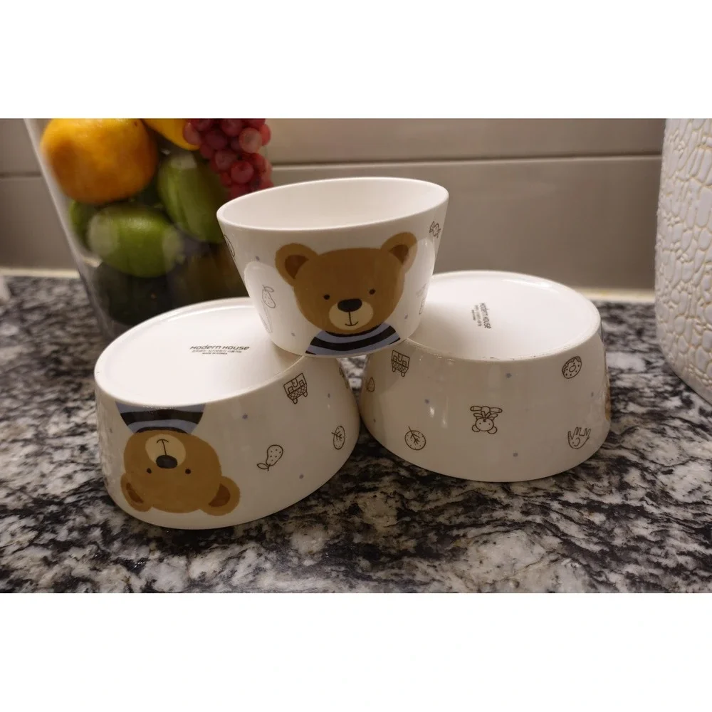 Set of 3 Toddler Bear Bowls | Kids‎ Dinnerware Set | Cute Animal Bowls | Baby